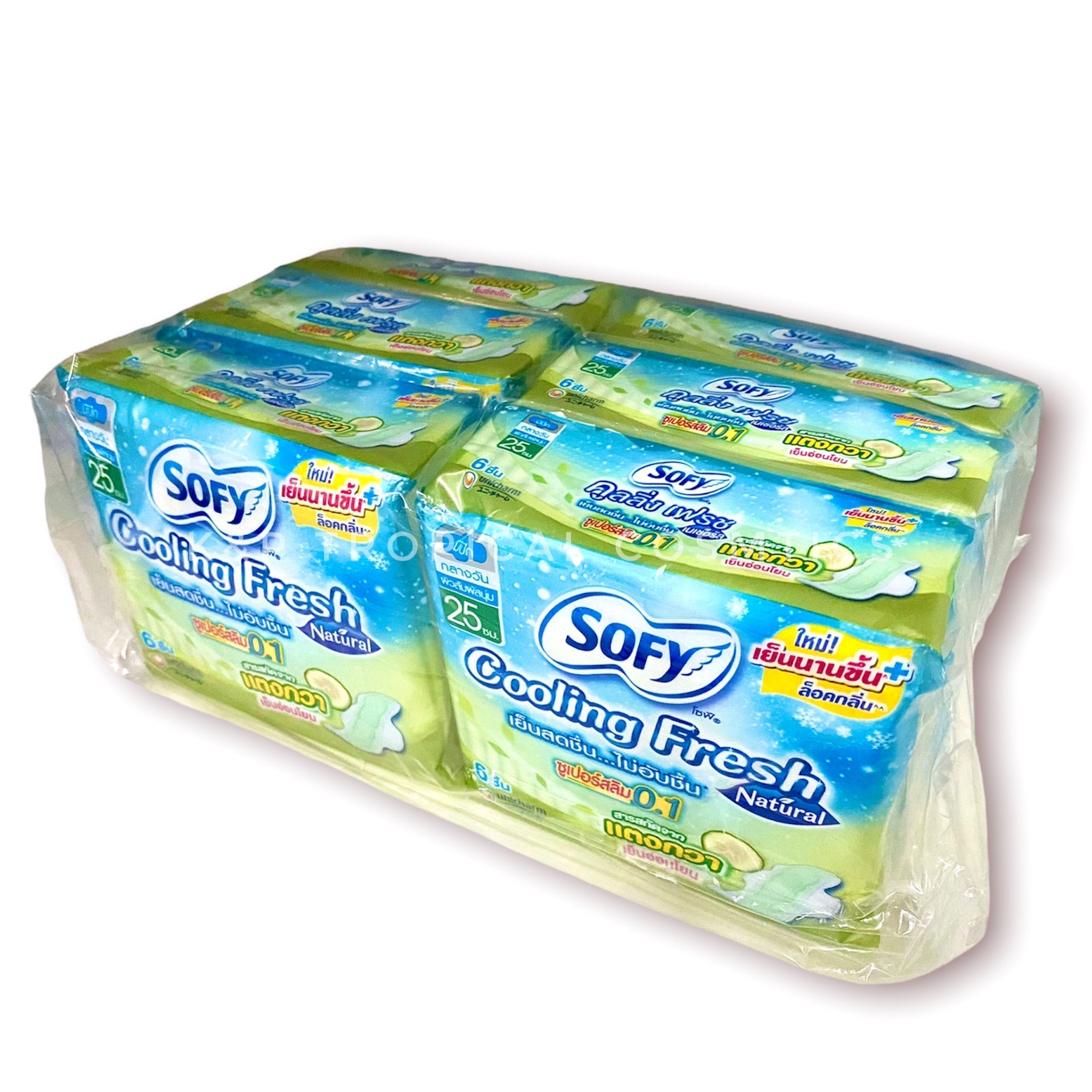 Sofy Cooling Fresh Natural Sanitary Napkins Super Slim 0.1 Wing 23 cm. Set 6 packs*7 pcs., Ультратонкие прокладки с охлаждающим эффектом и экстрактом огурца 23 см, 6 упак.*7 шт.
