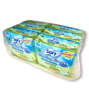 Sofy Cooling Fresh Natural Sanitary Napkins Super Slim 0.1 Wing 25 cm. Set 6 packs*6 pcs., Ультратонкие прокладки с охлаждающим эффектом и экстрактом огурца 25 см, 6 упак.*6 шт.