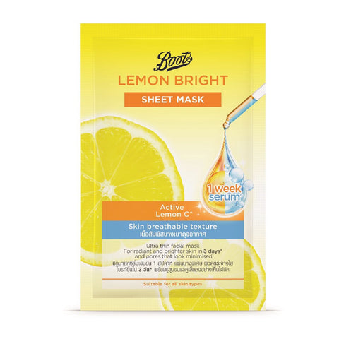 Boots Lemon Bright Sheet Mask 20 ml., Тканевая маска на основе витамина С для сияния кожи и сужения пор 20 мл.