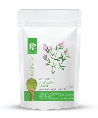 Feaga Life Dietary Supplement Organic Alfalfa Powder 200 g., Органический порошок люцерны для снижения риска развития заболеваний сердечно-сосудистой и эндокринной систем 200 гр.