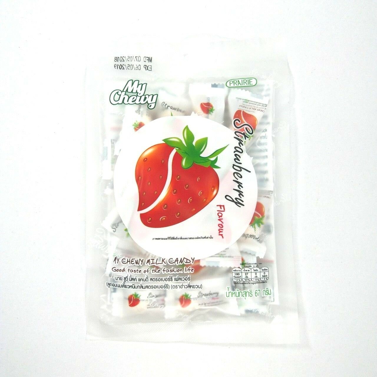 Prairie My Chewy Chewy Milk Candy Strawberry Flavor 67 g., Тайские жевательные конфеты "Клубника + сливки" 67 гр.