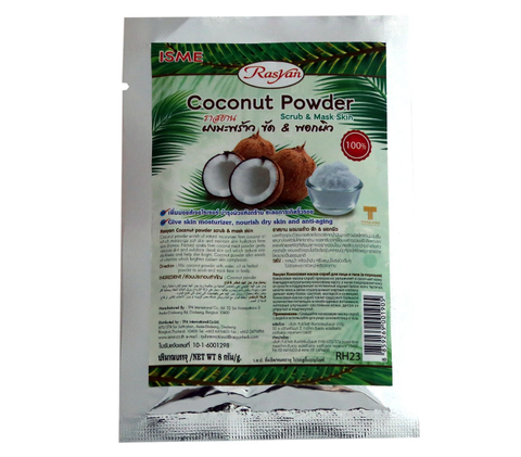 ISME Rasyan Coconut Powder Scrub & Mask Skin 8 g., Органическая пудра для лица тела Кокос для упругости и сияния кожи 8 гр.