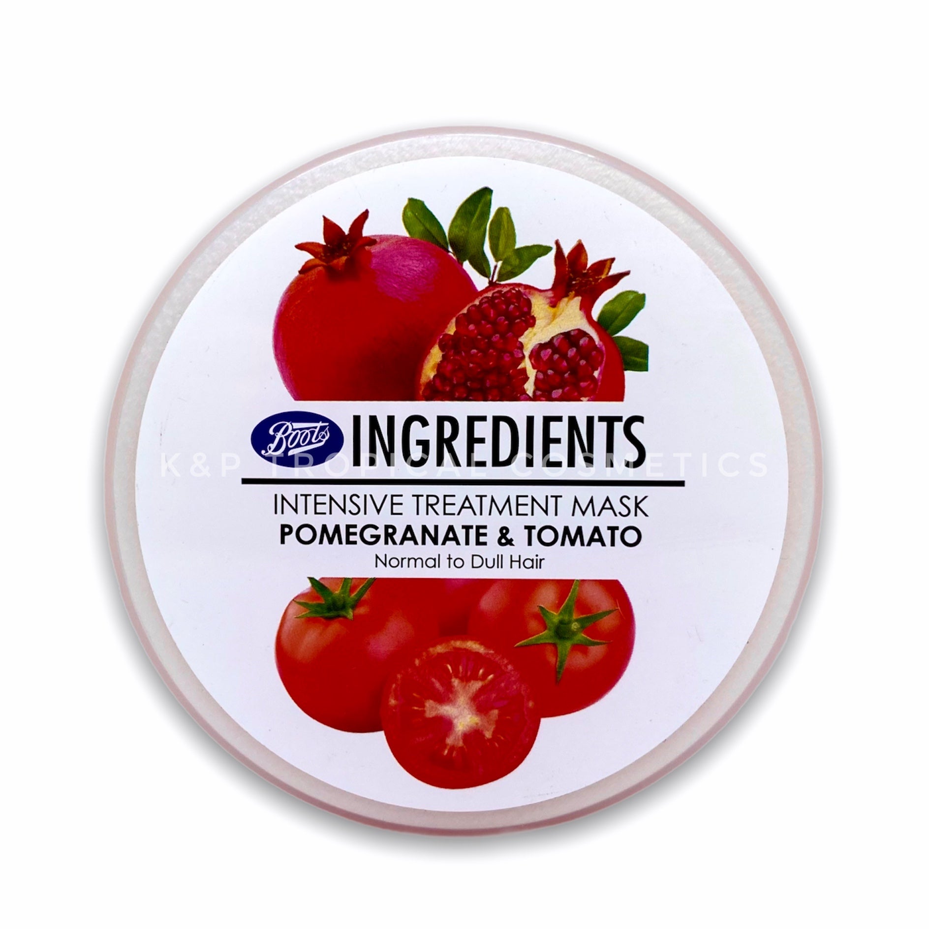 Boots Ingredients Intensive Treatment Mask Pomegranate & Tomato 400 ml., Интенсивная лечебная маска для волос с гранатом и томатом 400 мл