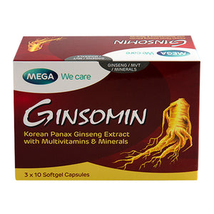 MEGA We Care Ginsomin Capsule Wellness formula for Men 3x10 Softgel Caps., Капсулы для мужчин "Ginsomin" с женьшенем общеукрепляющие 3x10 капсул