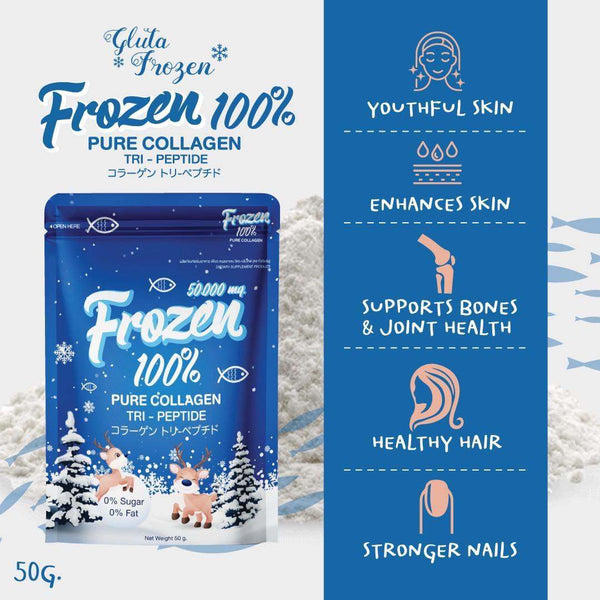 Gluta Frozen 100% Pure Collagen Tri-Peptide Powder 50,000 mg 50 g., Трипептидный коллагеновый напиток 50 000 мг. в форме порошка для красоты кожи и волос 50 гр.