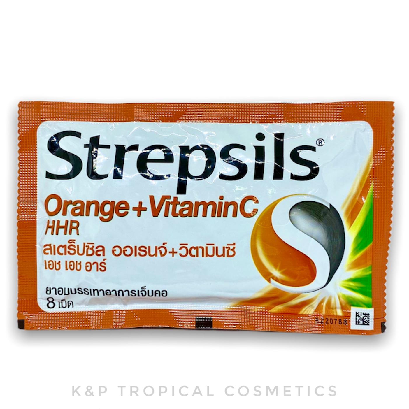 Strepsils Orange + Vitamin C Lozenges 8 pcs., Тайские леденцы Strepsils от кашля и болей в горле 8 шт.