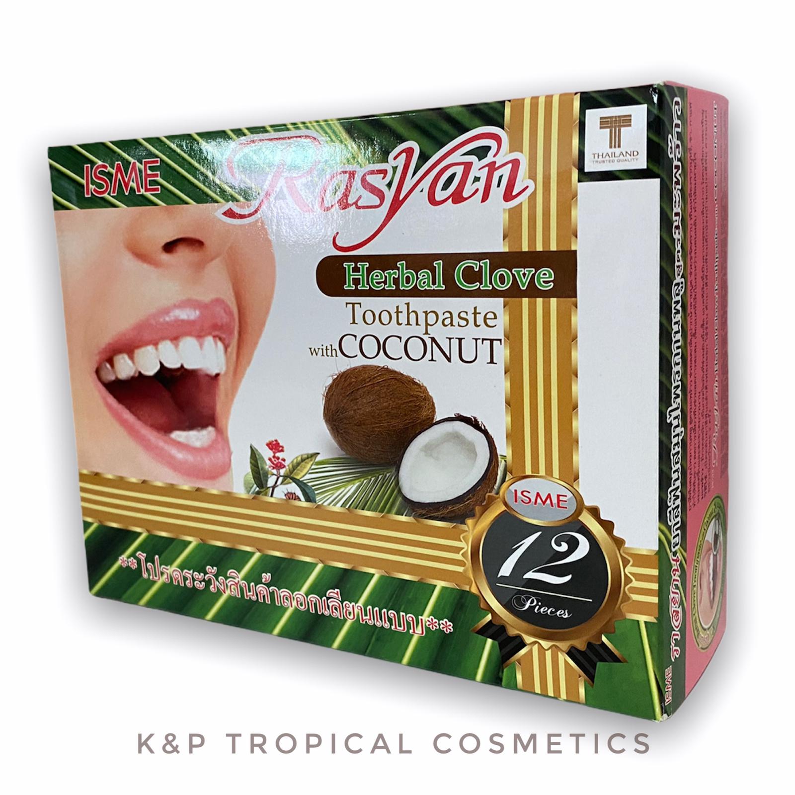 Isme Herbal Clove Toothpaste Rasyan With Coconut 25 g.*12 pcs., Отбеливающая зубная паста на основе гвоздичного и кокосового масла, упаковка 25 гр.*12 шт.