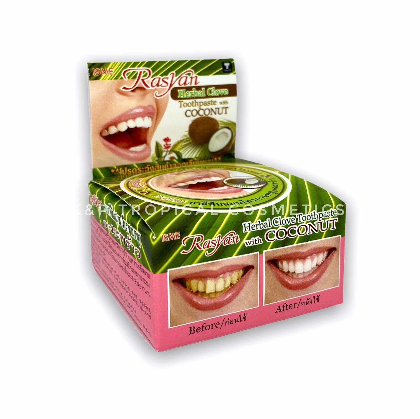Isme Herbal Clove Toothpaste Rasyan With Coconut 25 g., Отбеливающая зубная паста на основе гвоздичного и кокосового масла 25 гр.