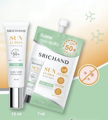 Srichand Sun Lution Sunscreen Anti Acne Cream SPF 50+ PA++++ 7 ml., Крем для лица от акне с защитой от солнца SPF 50+ PA++++ 7 мл.