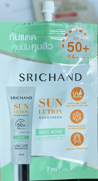 Srichand Sun Lution Sunscreen Anti Acne Cream SPF 50+ PA++++ 7 ml., Крем для лица от акне с защитой от солнца SPF 50+ PA++++ 7 мл.