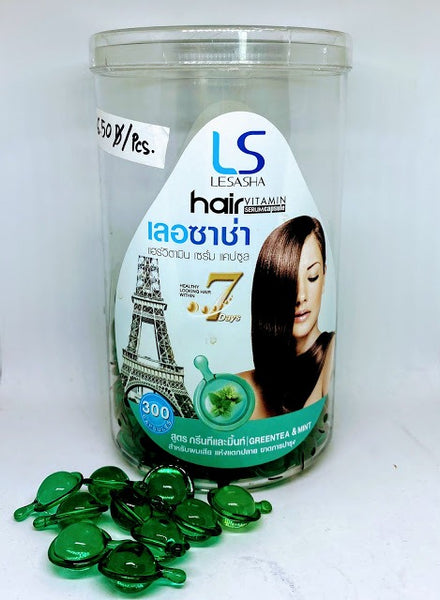 LESASHA Hair Vitamin Green Tea & Mint Extract (green caps.) 10 pcs., Витамины с экстрактом зеленого чая и мяты для восстановления и лечения волос 10 шт.