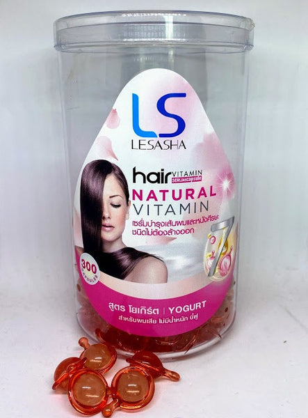 LESASHA Hair Vitamin Yogurt Extract (pink caps.) 300 pcs, Витамины с экстрактом йогурта для восстановления и лечения волос 300 шт.