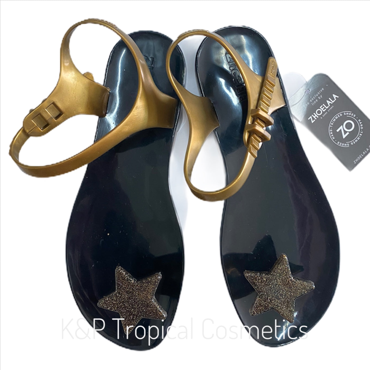 ZHOELALA STARS women's sandals, Сандалии женские "Звездочки" Черное золото