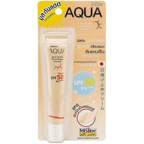Mistine Aqua Base Hydra Facial Beige Mousse SPF 50 PA++++ 20 ml., Увлажняющий крем-мусс для лица с защитой от солнца SPF 50 PA++++ 20 мл.