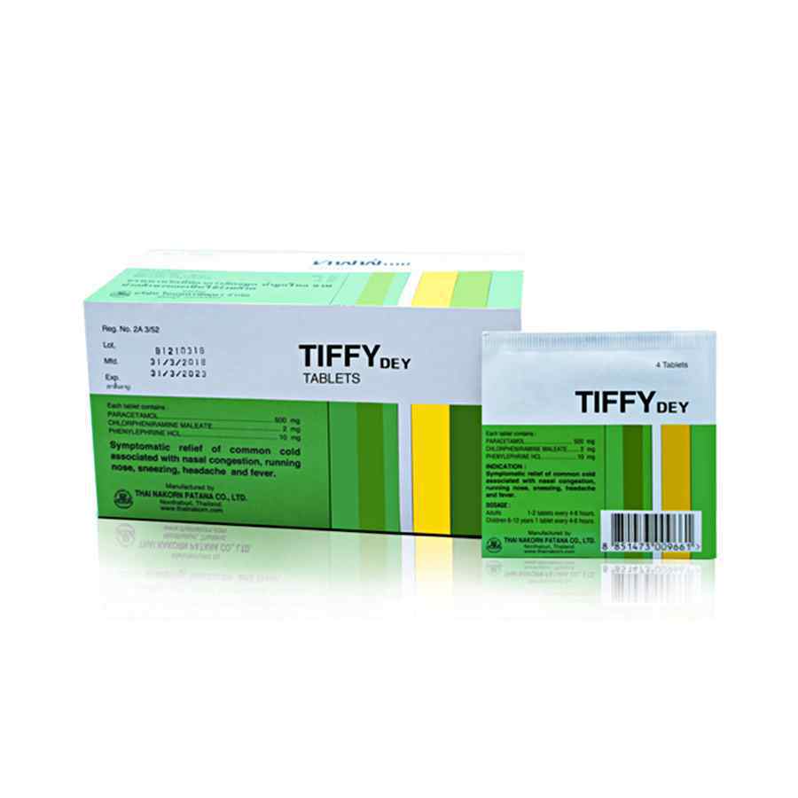 THAI NAKORN PATANA Tiffy Dey 25*4 Tablets, Препарат «Тиффи» против симптомов простуды и гриппа 25 шт.*4 таблетки