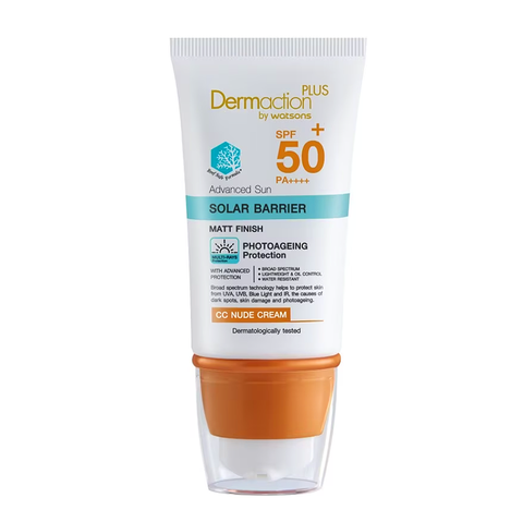 Dermaction Plus by Watsons Advanced Sun Solar Barrier CC Nude Cream SPF50+ PA++++ 40 ml., Солнцезащитный крем для лица "Нюд" SPF50+ PA++++ 40 мл.