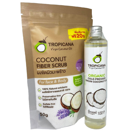 Tropicana Set Coconut Fiber Scrub 50 g.+ Coconut Oil 100 ml., Набор: Файбер-скраб из кокосовой стружки 50 гр. + Кокосовое масло 100 мл.