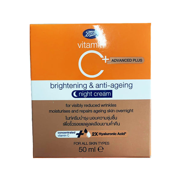 Boots Vitamin C Advanced Plus Brightening & Anti-ageing Night Cream 50 ml., Ночной крем для лица с витамином С для сияния и омоложения кожи 50 мл.