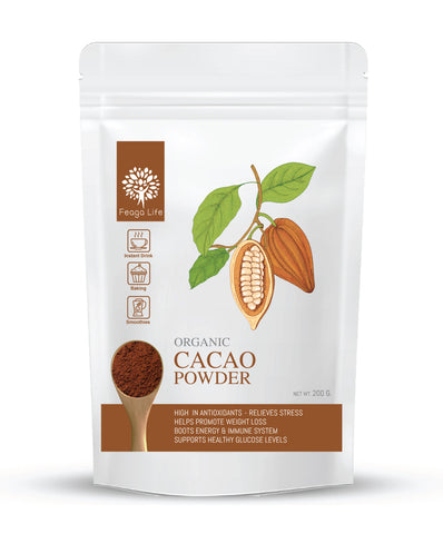 Feaga Life Dietary Supplement Organic Cacao Powder 200 g., Органический какао-порошок для здоровья сосудов и повышения энергии 200 гр.