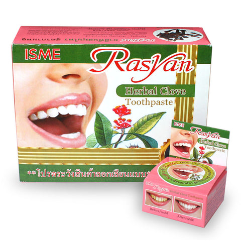 Isme Herbal Clove Toothpaste Rasyan 25 g.*12 pcs., Зубная паста на основе гвоздичного масла отбеливающая, упаковка 25 гр.*12 шт.