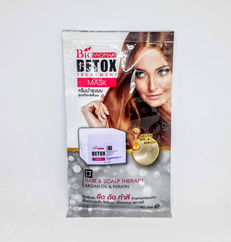 Biowoman Detox Treatment Mask 30 ml., Детокс - маска для сухих и окрашенных волос с аргановым маслом и кератином 30 мл.
